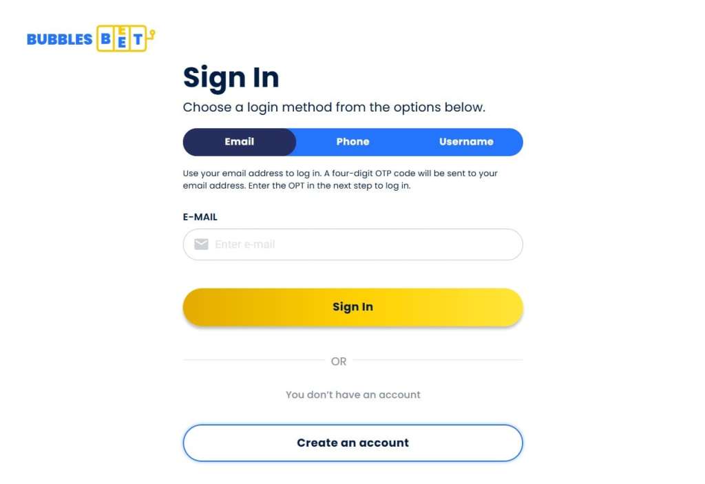 BubblesBet login.